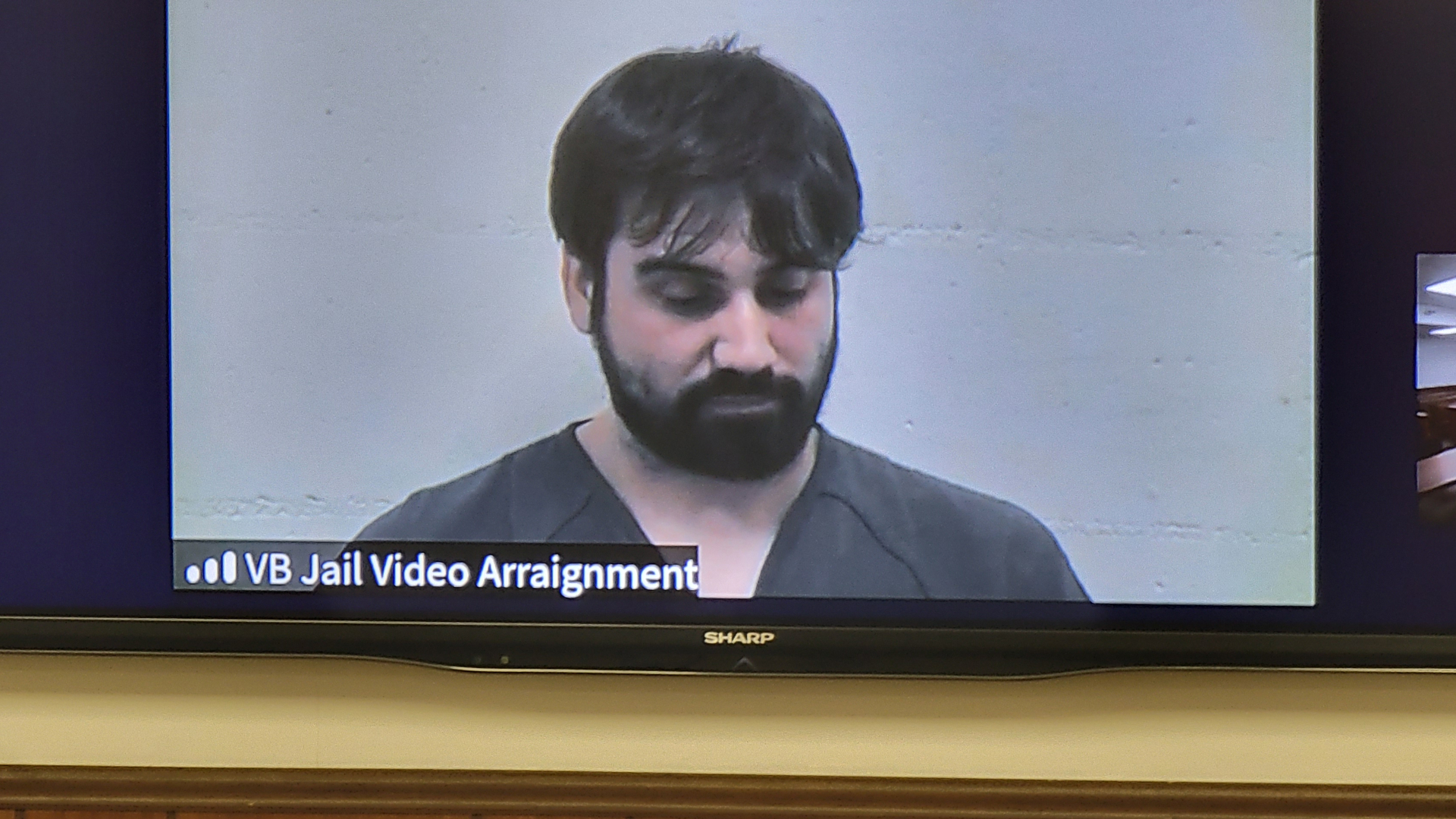 Keith Freerksen appears in a South Haven courtroom via video for arraignment on Feb. 2, 2024.