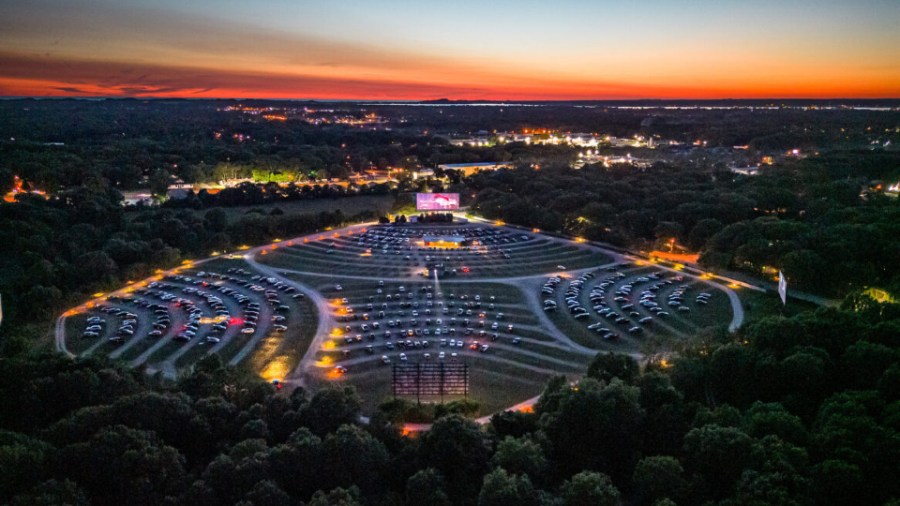 An aerial view of the four-screens at the Getty Drive In in Muskegon. (Courtesy Studio C)
