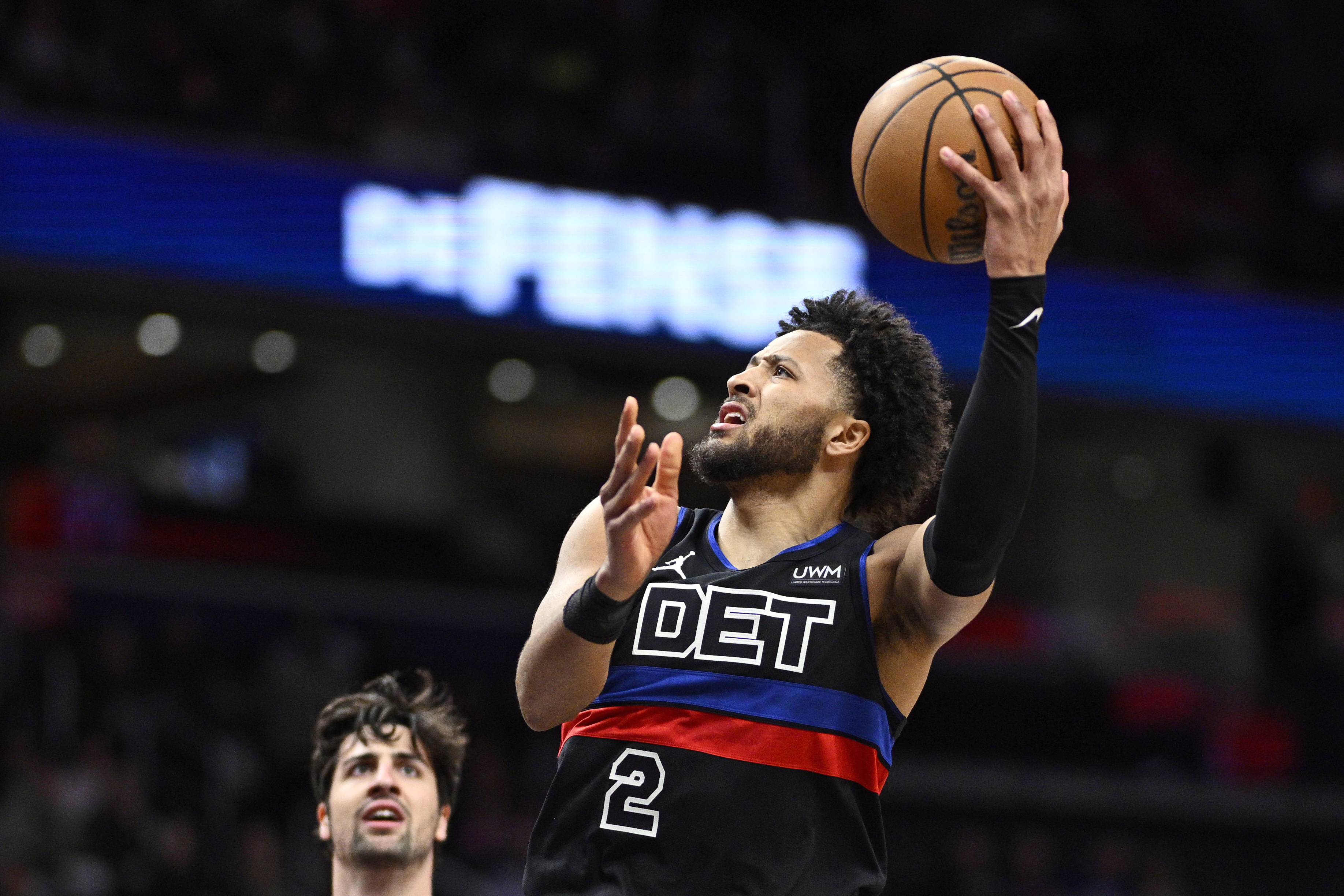 FILE - Detroit Pistons guard Cade Cunningham (2) in action during the first half of an NBA basketball game against the Washington Wizards, Friday, March 29, 2024, in Washington. (AP Photo/Nick Wass, File)