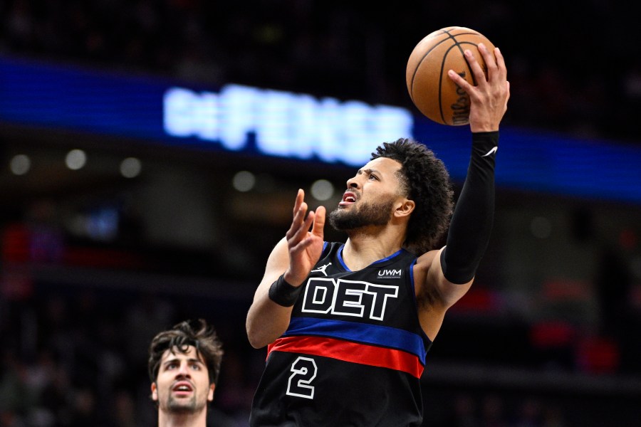 FILE - Detroit Pistons guard Cade Cunningham (2) in action during the first half of an NBA basketball game against the Washington Wizards, Friday, March 29, 2024, in Washington. (AP Photo/Nick Wass, File)