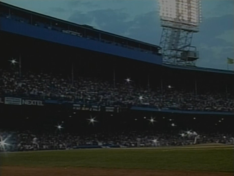 Flashbulbs flare as Todd Jones throws what would be the final pitch at Tiger Stadium on Sept. 27, 1999. (WOOD TV8 file)