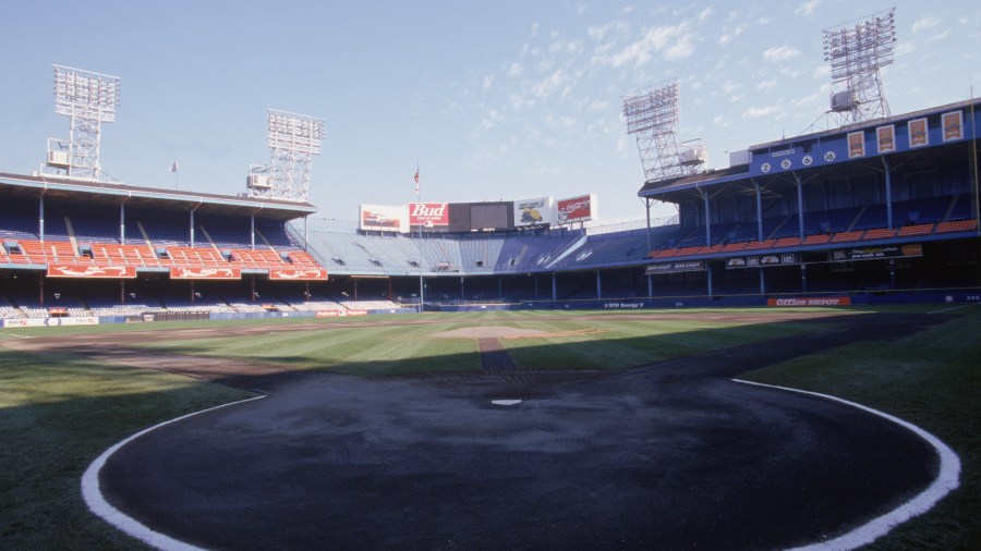 Home plate at Tiger Stadium sits in shadow ahead of the stadium’s final game on Sept. 27, 1999. (Ezra Smith/Getty Images)