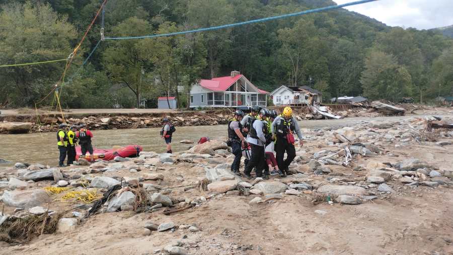 Michigan State Police’s Task Force 1 Swiftwater Team continues to help with water rescues and cleanup in the Chimney Rock area near Asheville in North Carolina, following heavy flooding due to Hurricane Helene. (Courtesy Michigan State Police)