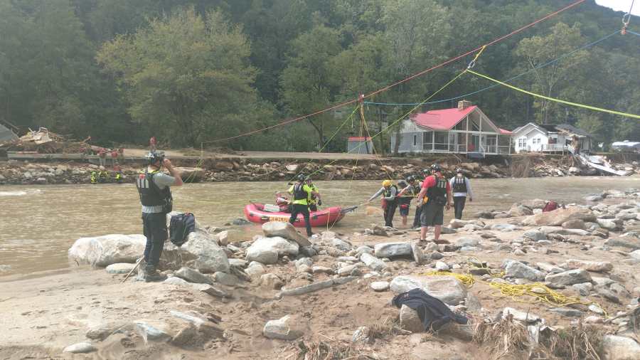 Michigan State Police’s Task Force 1 Swiftwater Team continues to help with water rescues and cleanup in the Chimney Rock area near Asheville in North Carolina, following heavy flooding due to Hurricane Helene. (Courtesy Michigan State Police)
