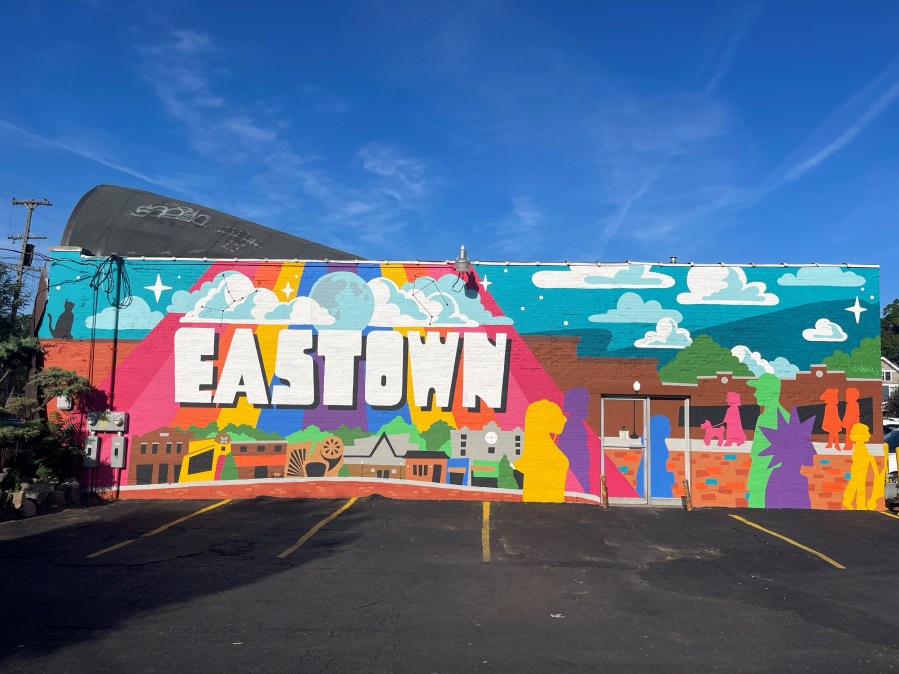 ArtPrize entry "A Postcard of Eastown" by Devin DuMond on the McKendrick building. (Courtesy Devin DuMond)