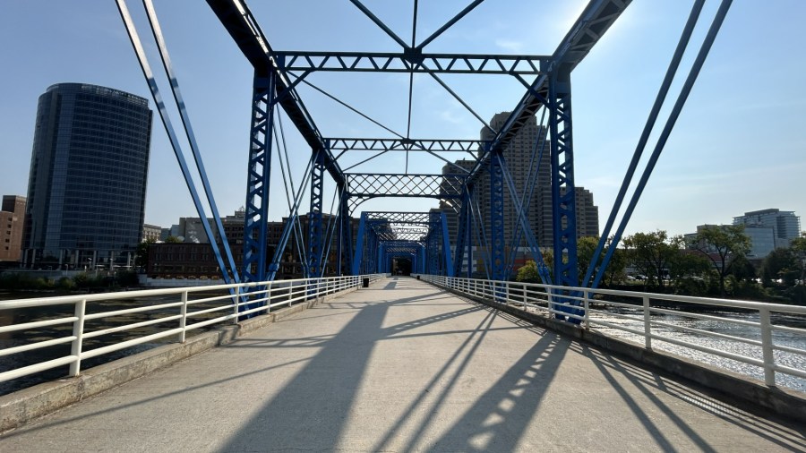 Grand Rapids' Blue Bridge has served as a pedestrian bridge since it was remodeled in the 1980s. Before that, it carried rail traffic. (Matt Jaworowski/WOOD TV8)
