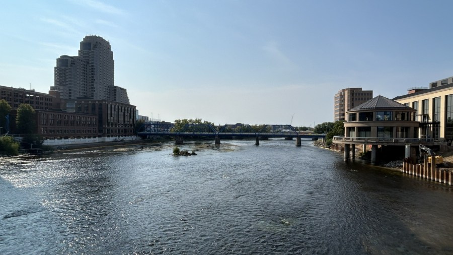 A view of the Blue Bridge from it's neighbor to the North — the Pearl Street Bridge. (Matt Jaworowski/WOOD TV8)