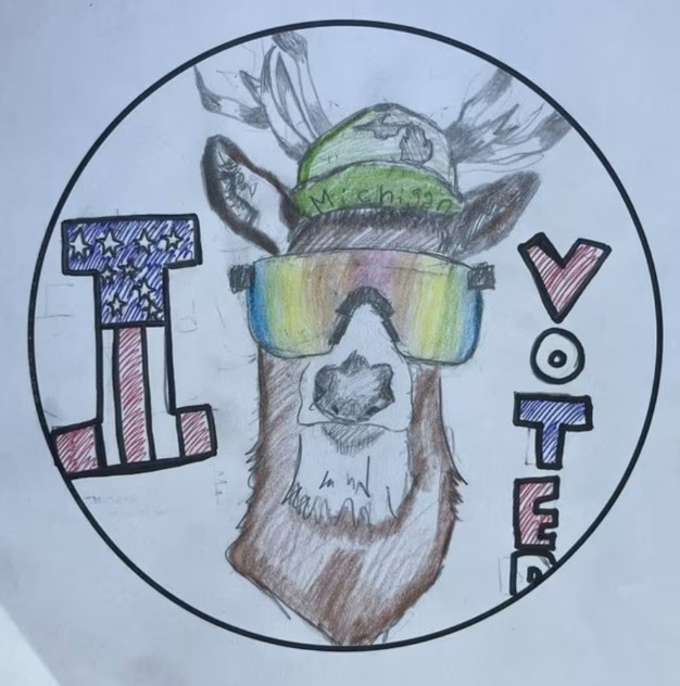 The "I voted" sticker design submitted by Michelle Lekhtman of West Bloomfield. (Courtesy MDOS)