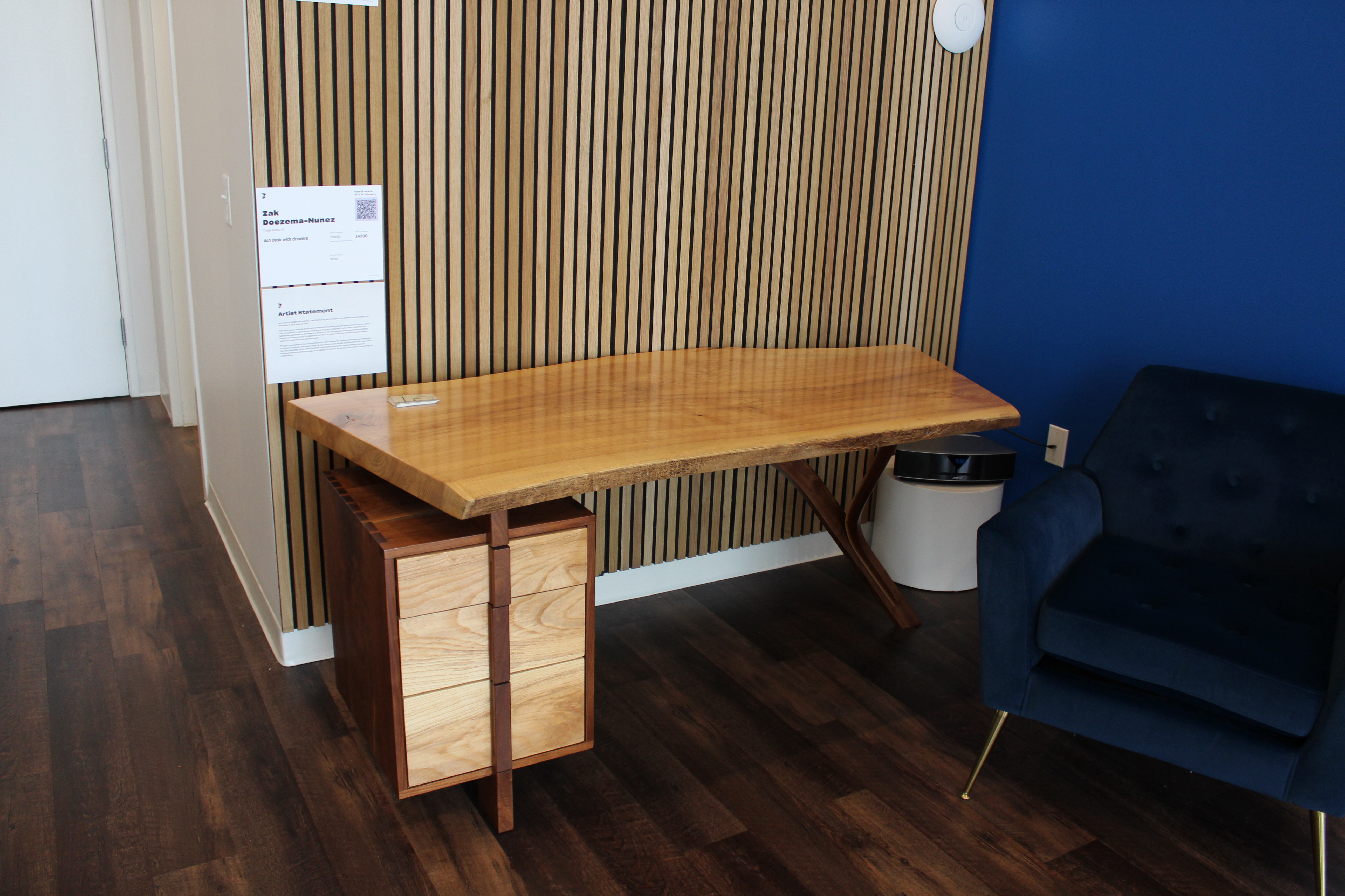Ash desk with drawers at Zak Doezema-Nunez at ArtPrize 2024. (Courtesy ArtPrize)