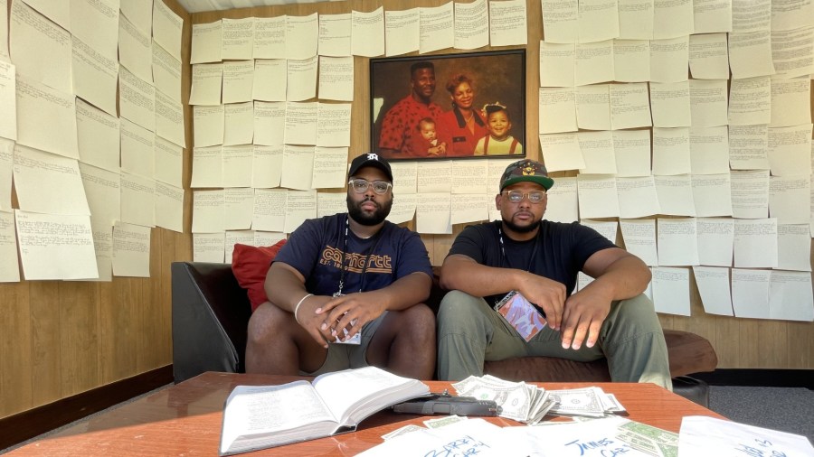Keyon Lovett (right) created 456: A Reflection on Fatherhood and Huey Mnemonic (left) was in charge of the setting the soundscape for the piece.