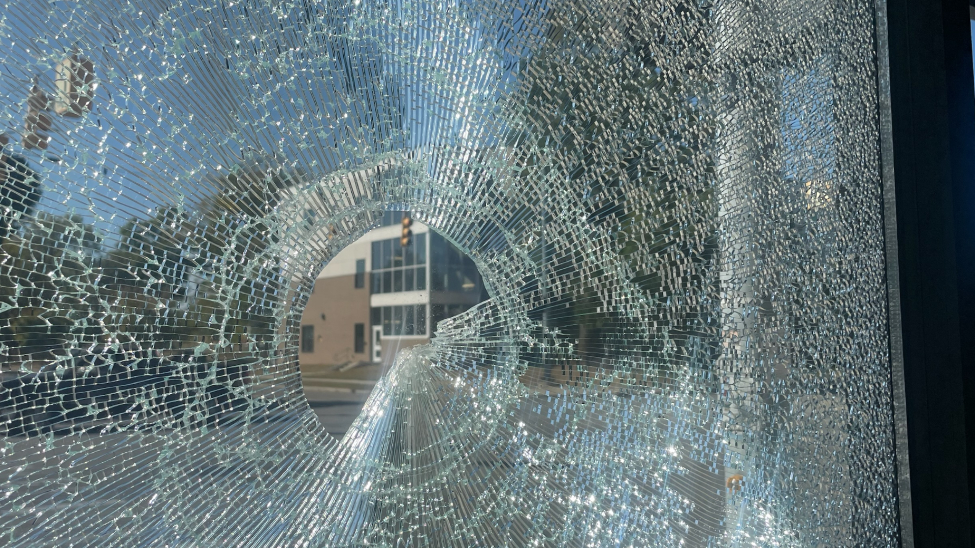 A broken window at The Candied Yam on Sept. 21, 2024.