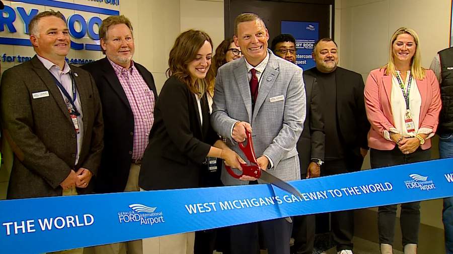 The ribbon is cut on the sensory room at the Gerald R. Ford International Airport near Grand Rapids. (Sept. 25, 2024)