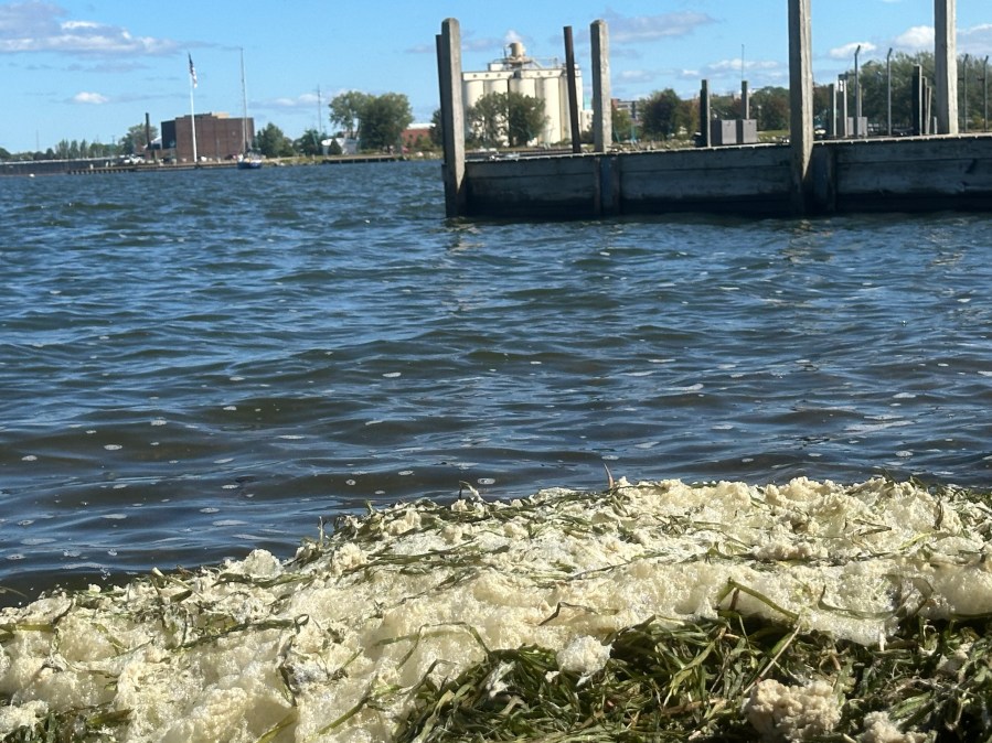 PFAS foam on Muskegon Lake on Sept. 23, 2024.