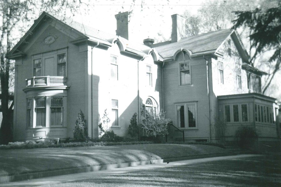 A 1955 photo of John Ball’s first home in Grand Rapids. The property sat on the south side of Fulton between what is now College Avenue and Gay Avenue. Ball gradually added onto the home before his death in 1884. The house was ultimately torn down in the 1960s. (Courtesy Grand Rapids Public Library)