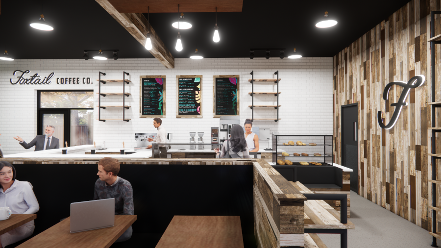 A rendering of the Foxtail Coffee location planned for Wealthy Street. (Courtesy Baton Collective)