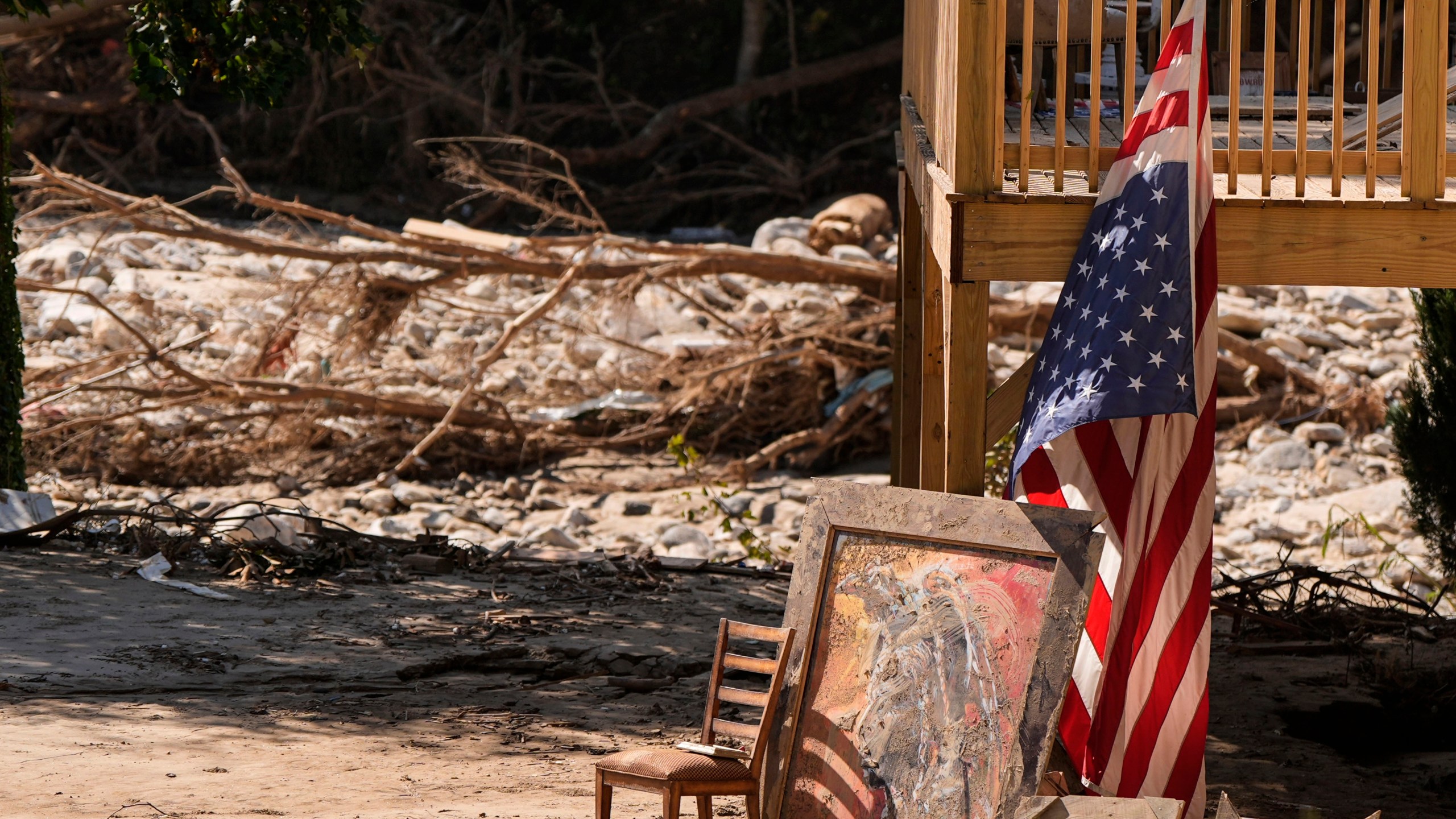 A home is seen in the aftermath of Hurricane Helene, Wednesday, Oct. 2, 2024, in Chimney Rock Village, N.C. (AP Photo/Mike Stewart)