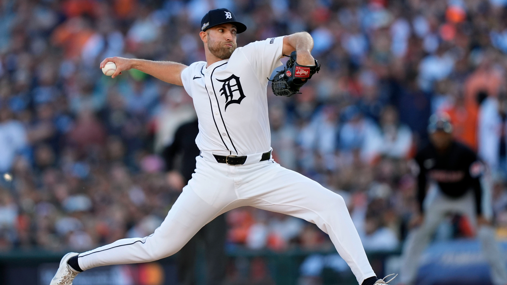 Detroit Tigers pitcher Will Vest throws against the Cleveland Guardians in the seventh inning during Game 3 of a baseball American League Division Series, Wednesday, Oct. 9, 2024, in Detroit. (AP Photo/Carlos Osorio)