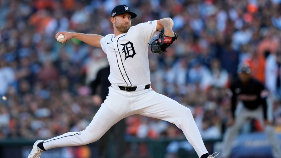 Detroit Tigers pitcher Will Vest throws against the Cleveland Guardians in the seventh inning during Game 3 of a baseball American League Division Series, Wednesday, Oct. 9, 2024, in Detroit. (AP Photo/Carlos Osorio)