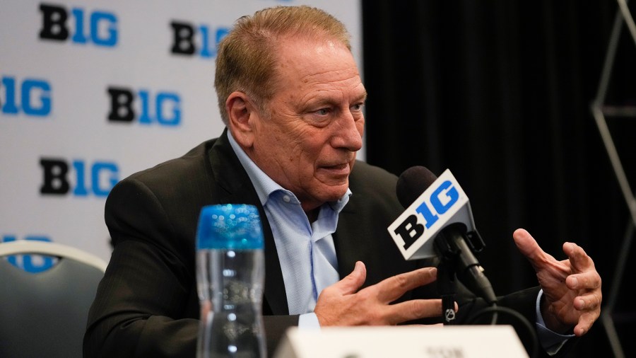 Michigan State head coach Tom Izzo speaks during the Big Ten men's NCAA college basketball media day Thursday, Oct. 3, 2024, in Rosemont, Ill. (AP Photo/Erin Hooley)
