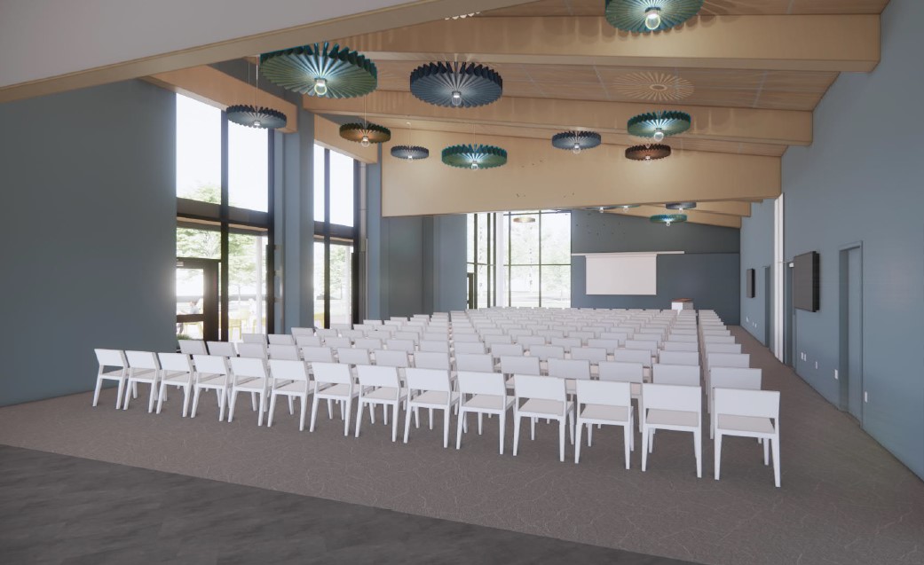 A courtesy rendering of a new library to be built next to Walker City Hall on Remembrance Road.
