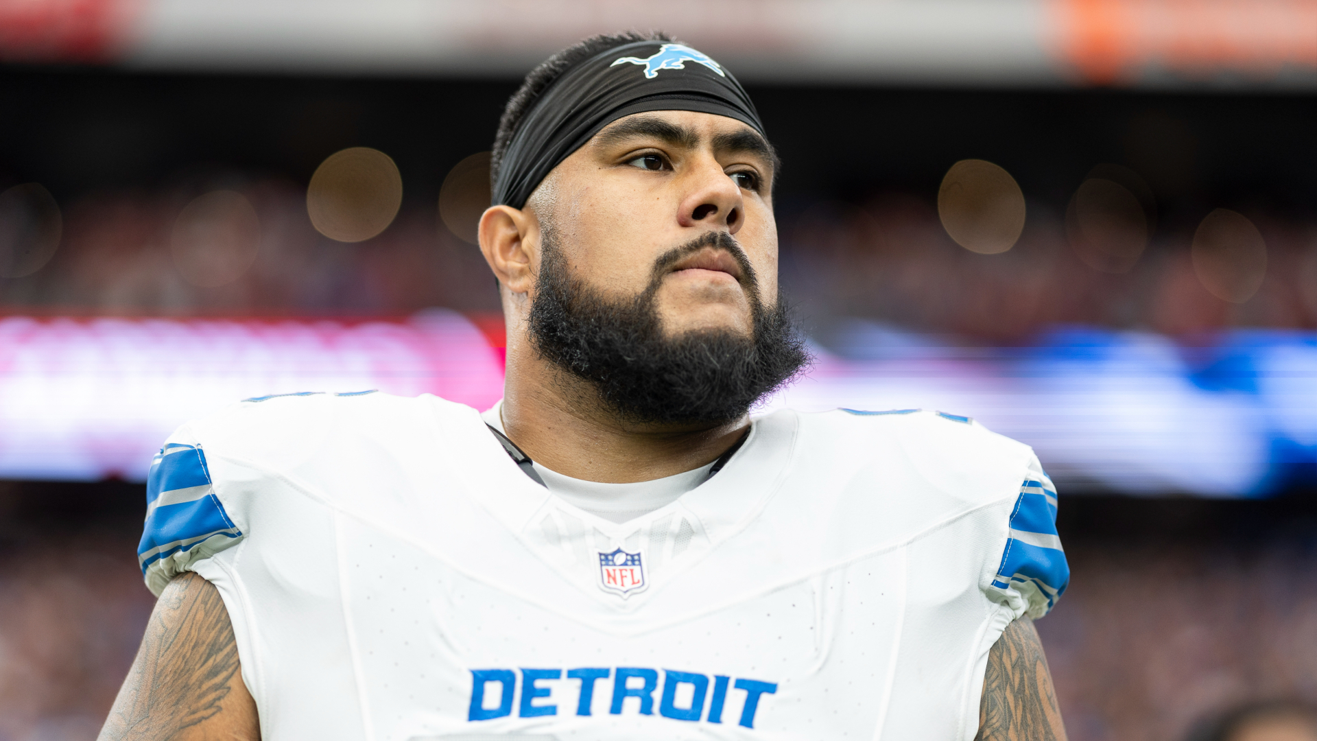 Detroit Lions defensive tackle Kyle Peko looks on during the national anthem prior to the Lions matchup with the Arizona Cardinals on Sept. 22, 2024. (Michael Owens/Getty Images)