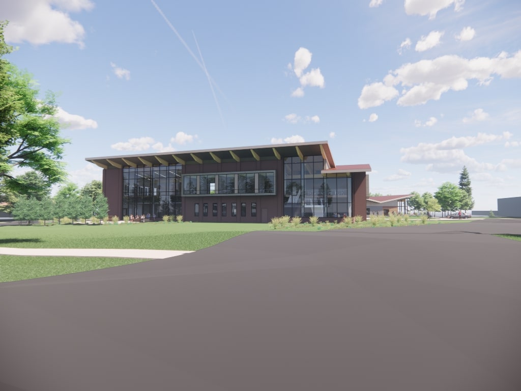A courtesy rendering of a new library to be built next to Walker City Hall on Remembrance Road.