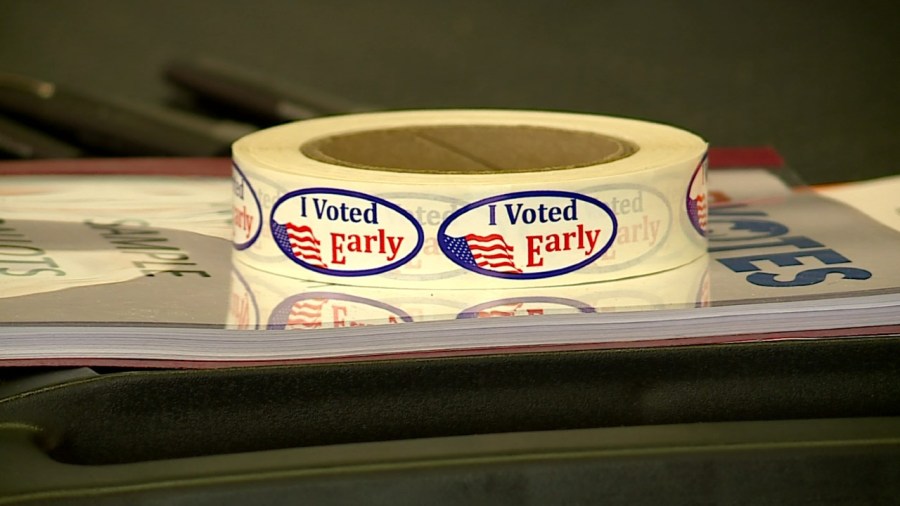 Stickers were on hand for Grand Rapids voters on Saturday, Oct. 26, 2024. (WOOD TV8)