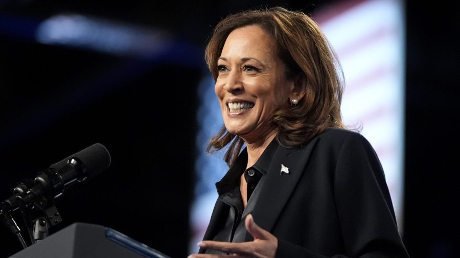 FILE - Democratic presidential nominee Vice President Kamala Harris speaks during a rally at the Dort Financial Center in Flint, Mich., Friday, Oct. 4, 2024. (AP Photo/Mark Schiefelbein, File)
