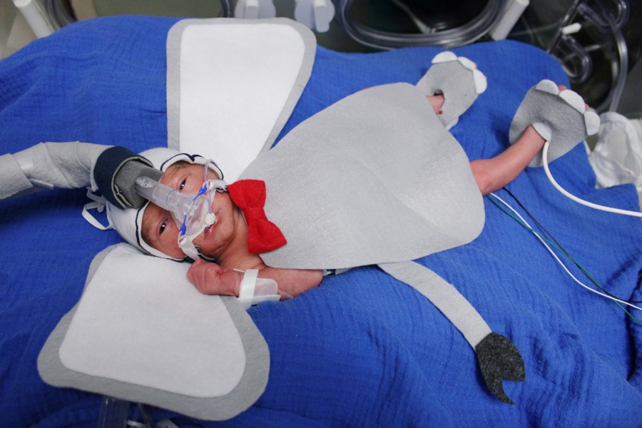 Nurses at Trinity Health Grand Rapids got their NICU patients ready for Halloween. (Courtesy Trinity Health)
