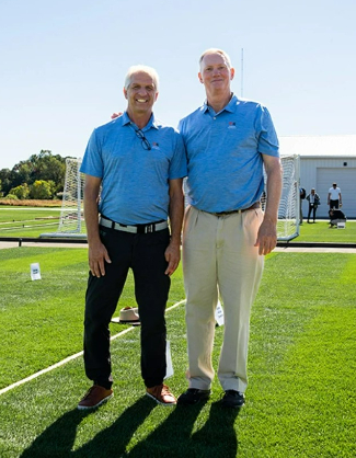 John Rogers III, right, and his former protégé, John Sorochan, are leading the effort to help design the fieldturf for the upcoming 2026 FIFA World Cup. (Courtesy MSU Today)