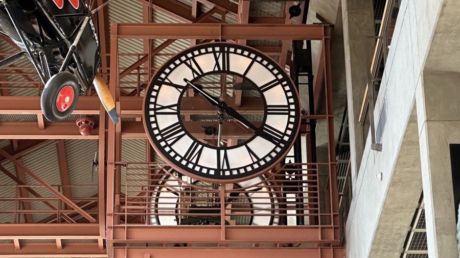The clock that was in the old Grand Rapids City Hall on display at the Grand Rapids Public Museum. (October 2024)