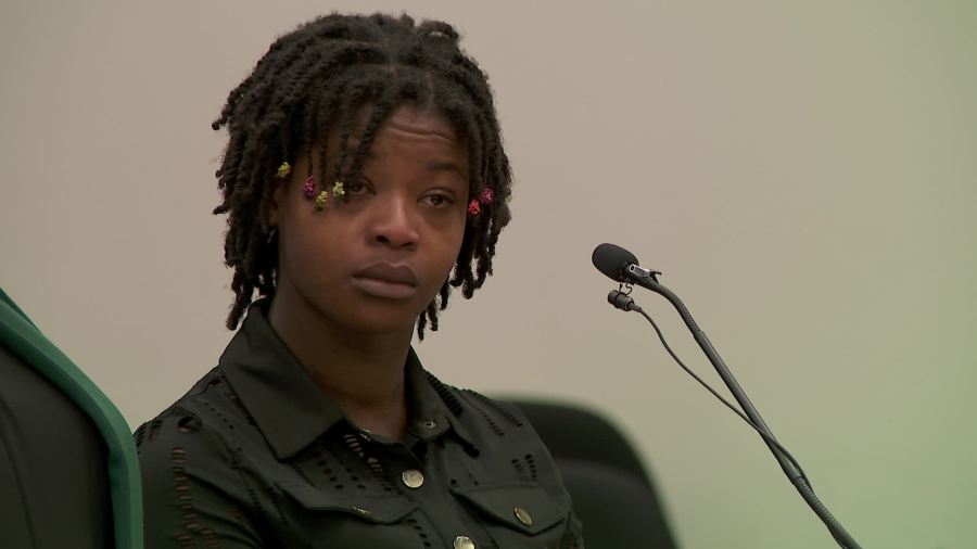 Berline Burkholder is sentenced in a Grand Rapids courtroom on Oct. 14, 2024.