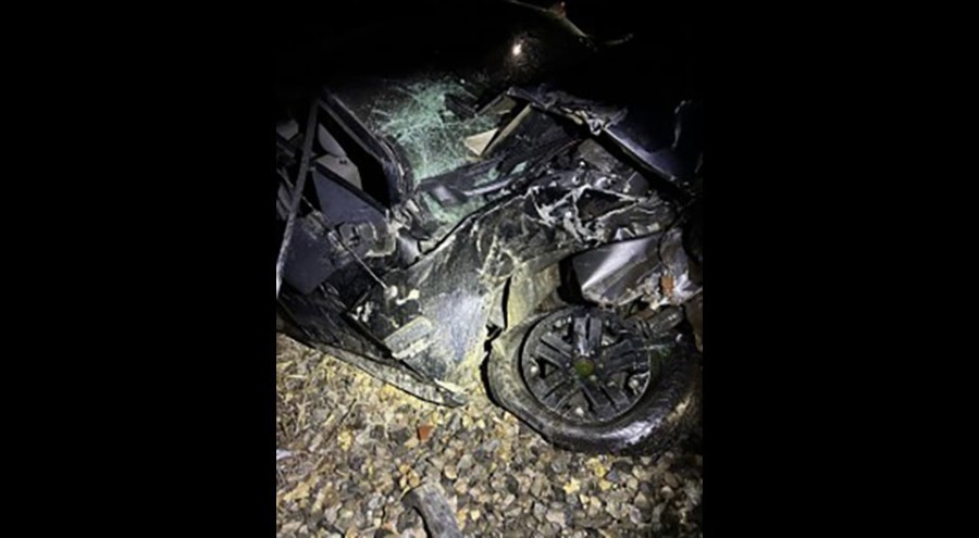 A photo released by the Ionia County Sheriff's Office of a pickup truck after it was hit by a train in Campbell Township on Oct. 23, 2024.