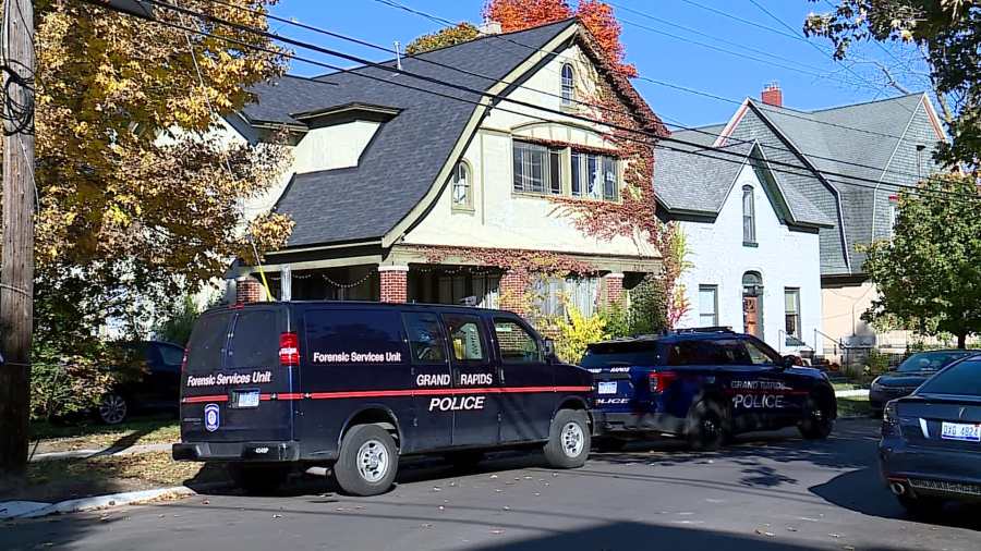 Grand Rapids police on Prospect Avenue NE after a toddler shot and injured themself on Oct. 26, 2024.