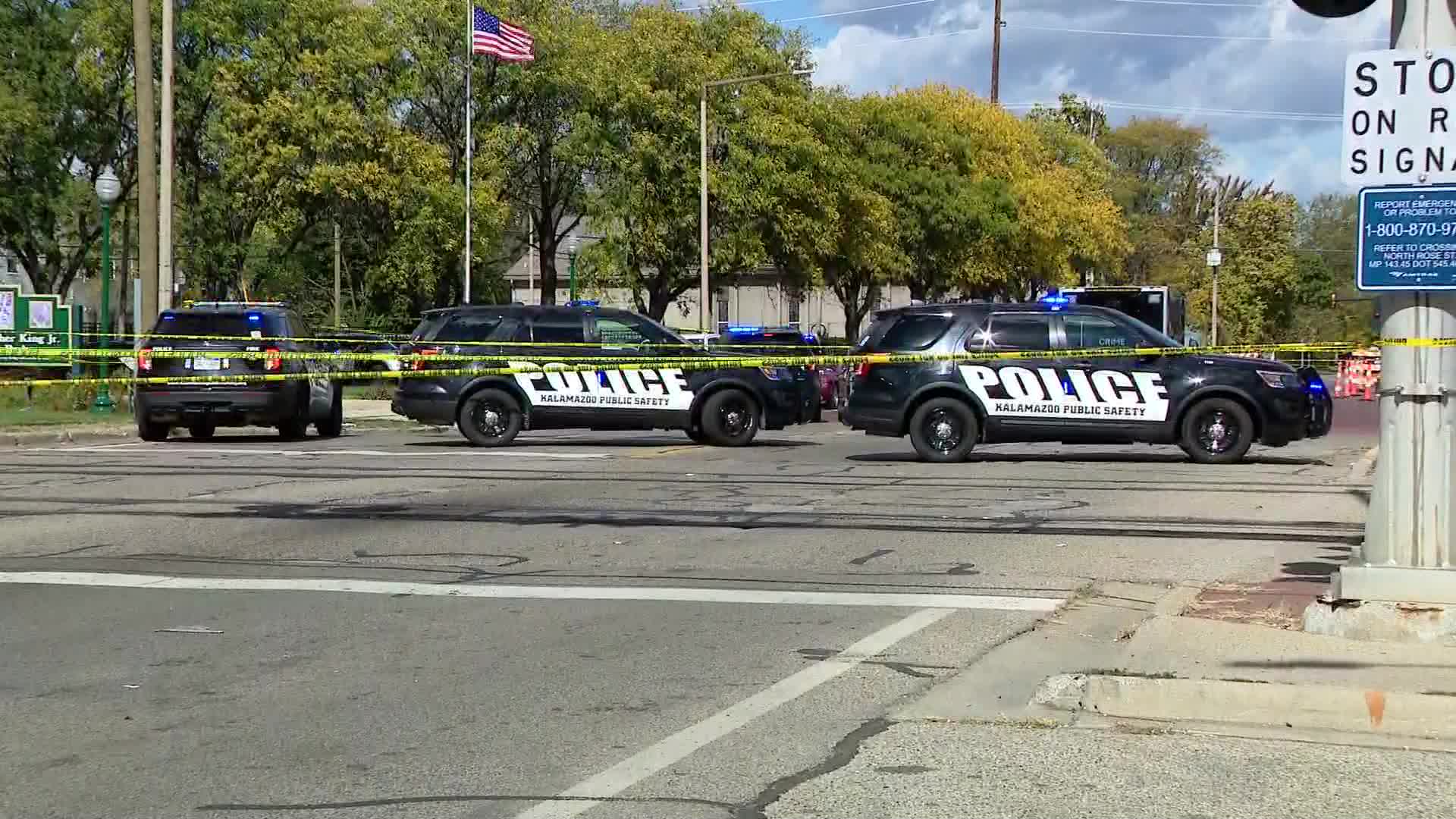 Police respond following a shooting at Martin Luther King Memorial Park in Kalamazoo on Oct. 8, 2024.