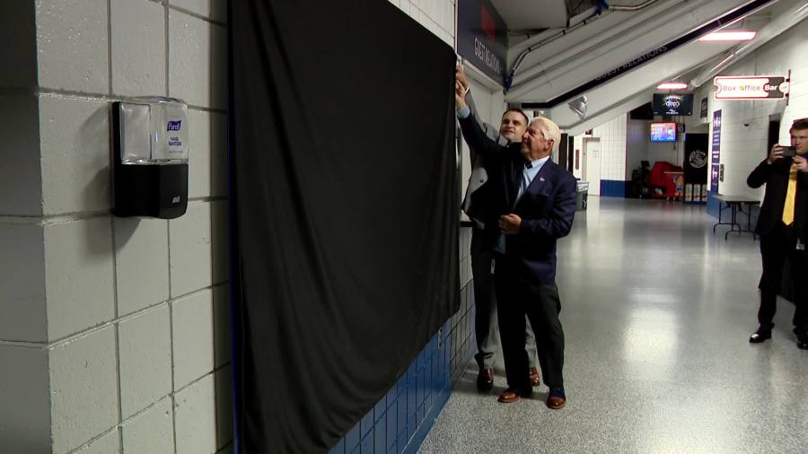 The K-Wings unveil their new Wall of Honor at the Wings Event Center on Oct. 1, 2024.