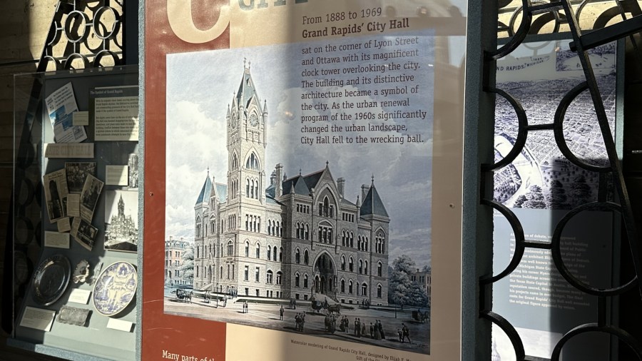 A painting of the old Grand Rapids City Hall on display at the Grand Rapids Public Museum. (October 2024)