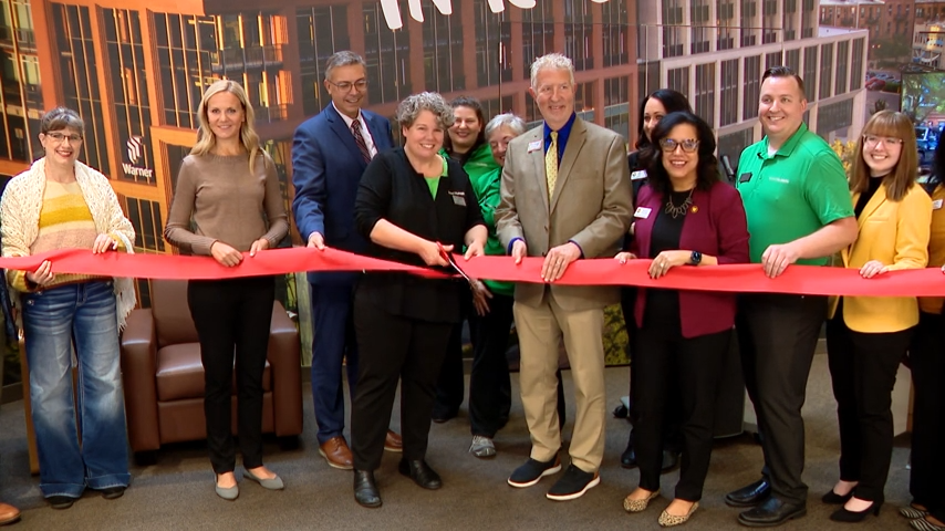 Leaders celebrate the opening of Discover Kalamazoo's visitors' center at Western Michigan University. (Oct. 16, 2024)