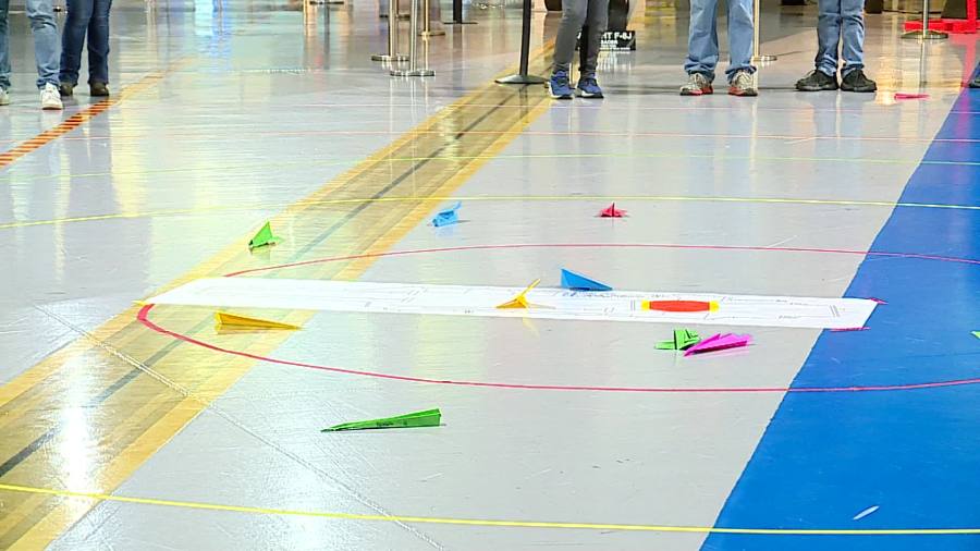 A paper airplane contest was held at the Air Zoo Aerospace and Science Museum's 45th anniversary party. (Nov. 16, 2024)