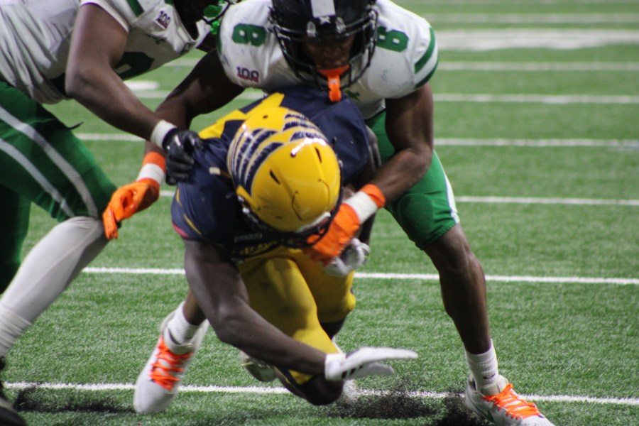 Hudsonville lost the Division 1 state championship game against Cass Tech on Nov. 30, 2024. (Dean Holzwarth/WOOD TV8)