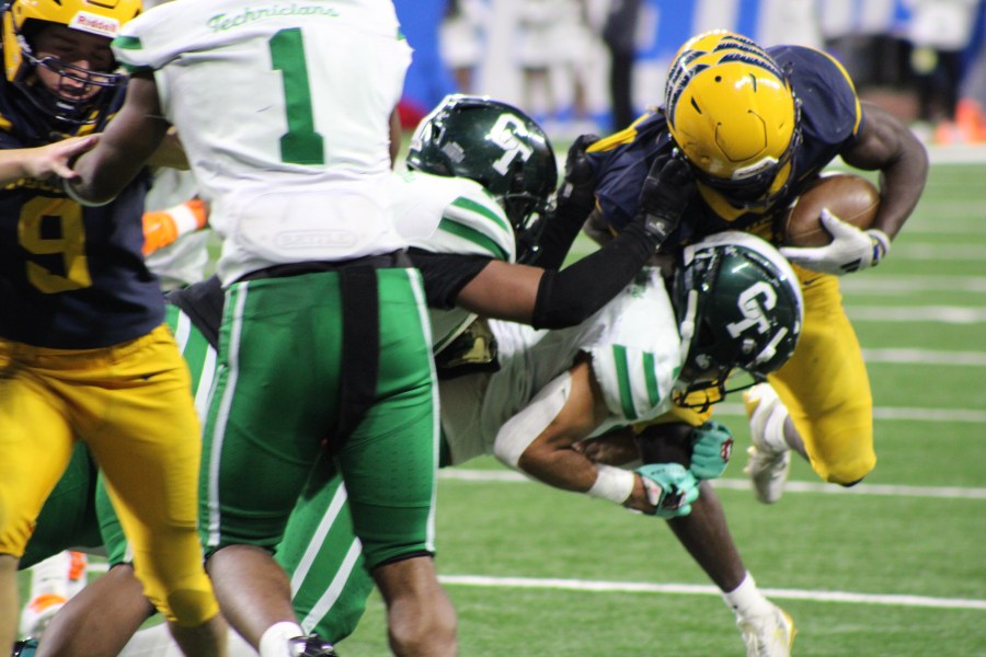 Hudsonville lost the Division 1 state championship game against Cass Tech on Nov. 30, 2024. (Dean Holzwarth/WOOD TV8)
