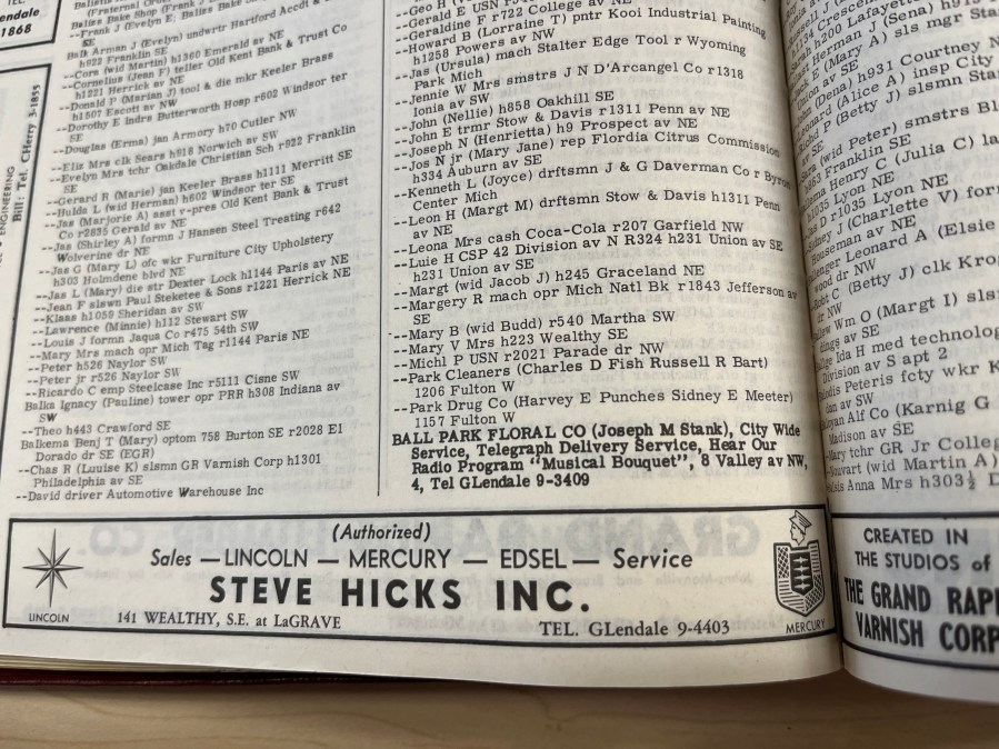 A 1960 city directory listing for Ball Park Floral. (Nov. 27, 2024)