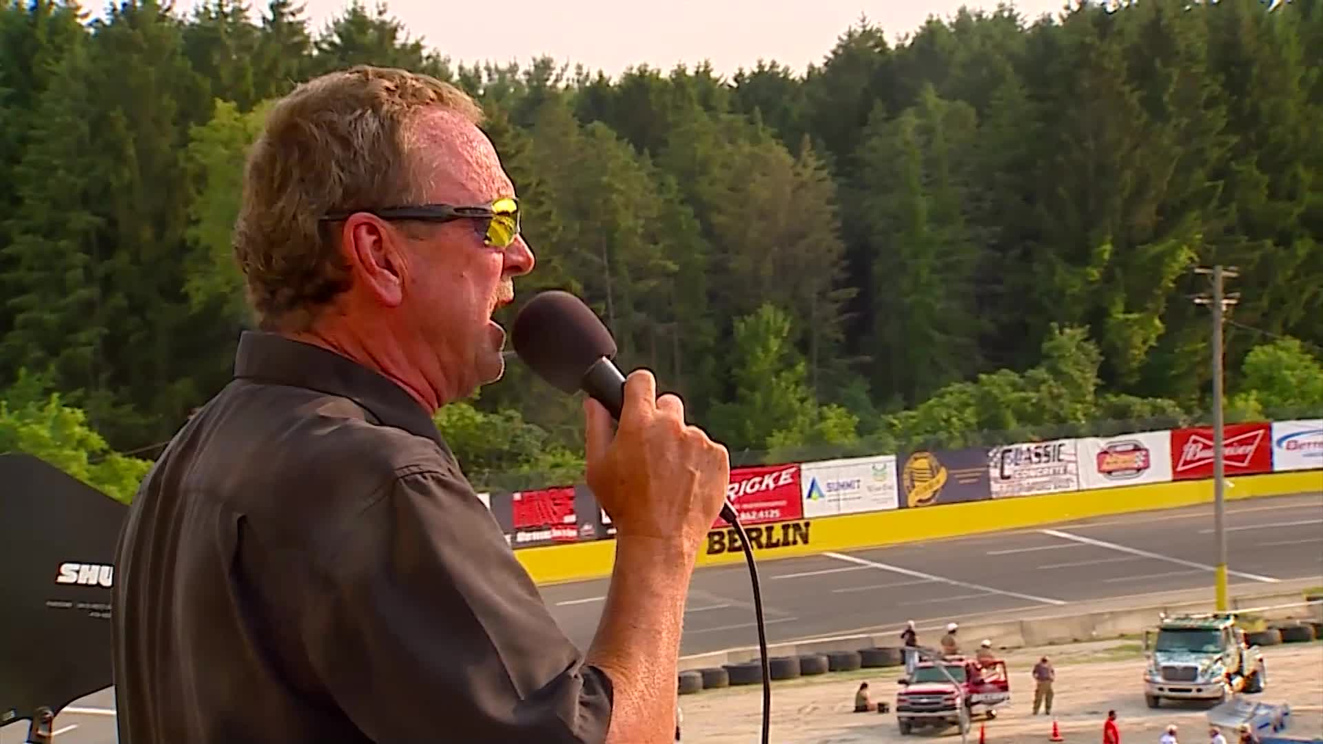 Jeff Striegle calls a race at Berlin Raceway.