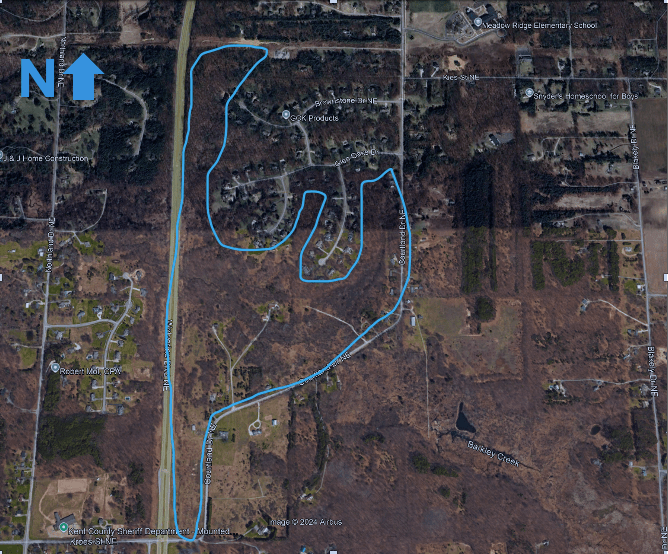 A map released by GRPD shows where authorities have been searching for Cortez McConer Jr.