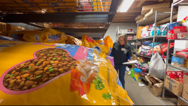 Inside the Pleasant Hearts Pet Food Pantry in Grand Rapids.