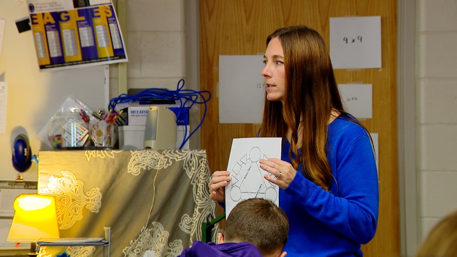 Schoolcraft High School visual arts teacher Jaime Hilaski teaches a class.