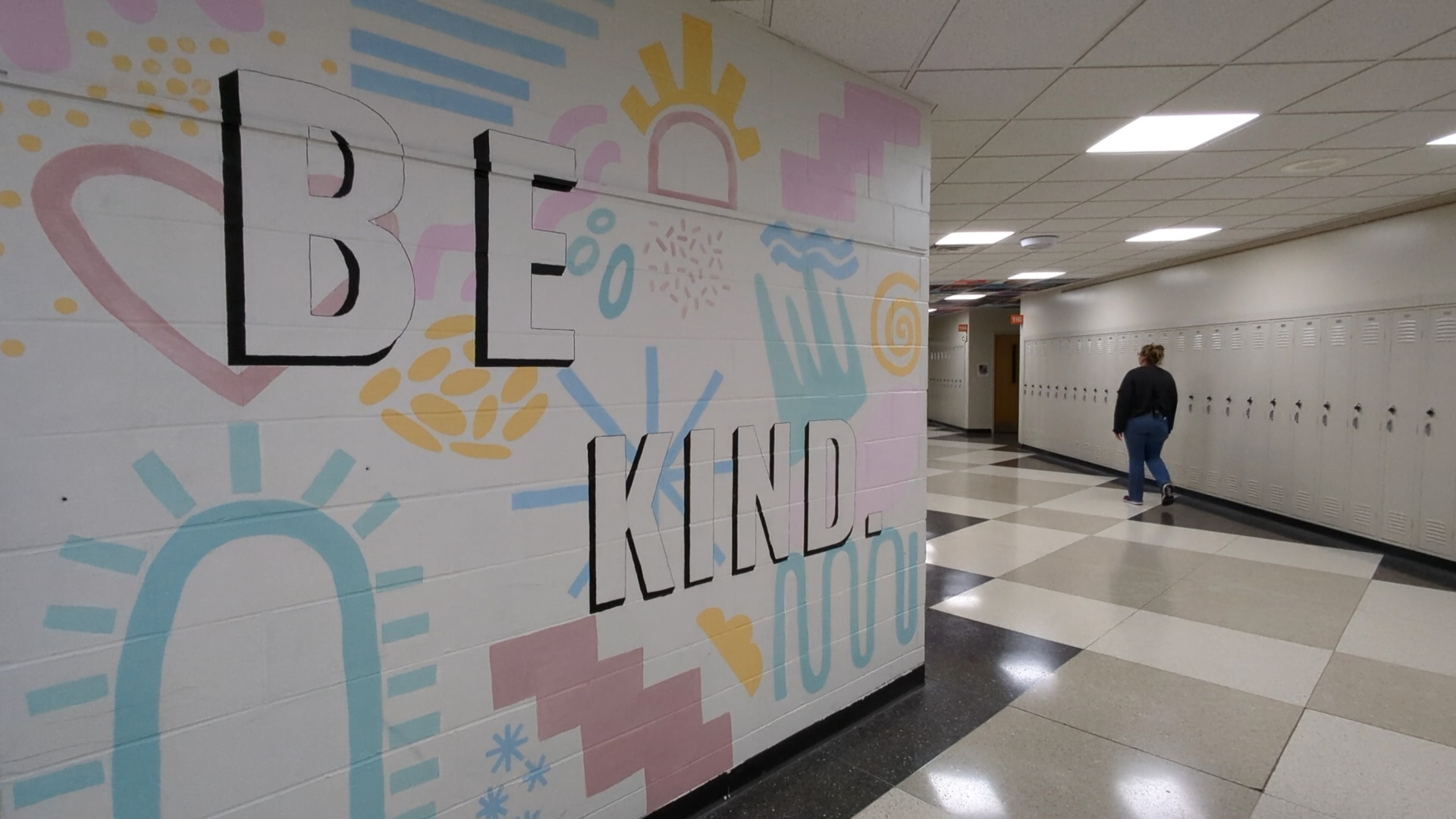 A mural in Schoolcraft High School encourages kindness to others.