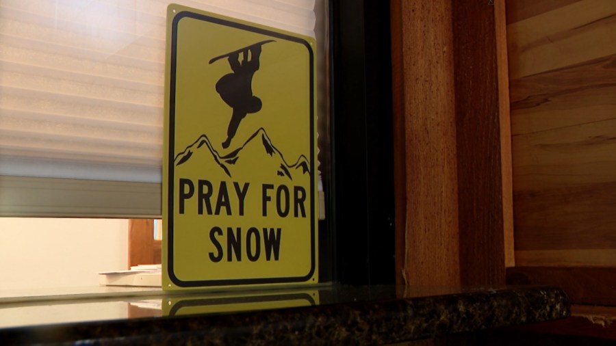 A sign at Bittersweet Resort urges skiers to pray for snow. (Nov. 26, 2024)