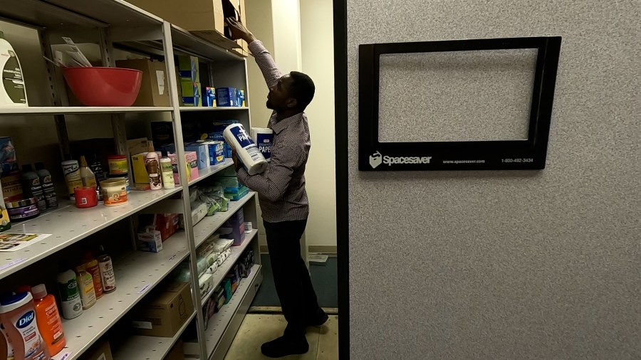 Benjamin Ohene works at the Replenish pantry at Grand Valley State University. (Nov. 20, 2024)