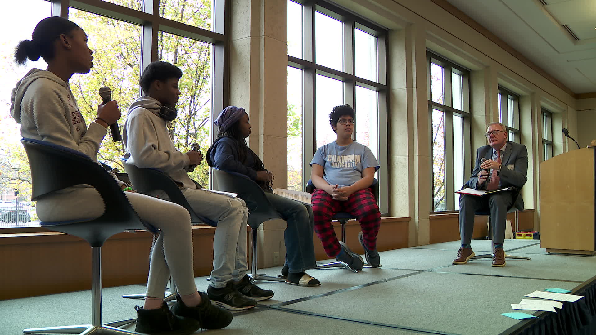 Ottawa Hills High School students compete in round 2 of the Ottawa Gauntlet scholarship competition at Grand Valley State University's Grand Rapids campus on Nov. 20, 2024.